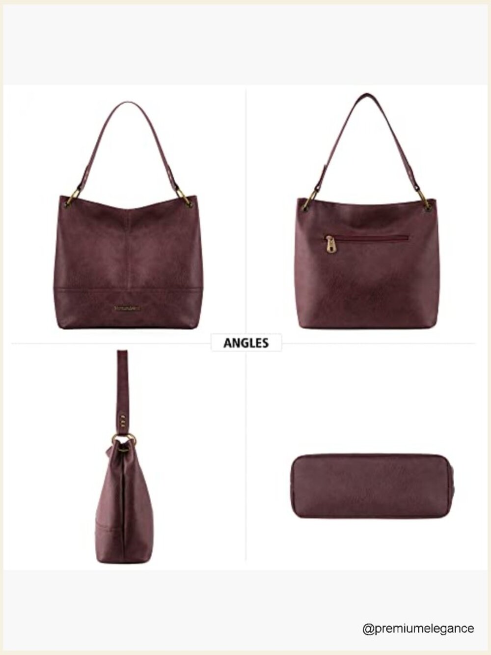 Hobo Bag with Back Pocket Shoulder Handbag Zipper Closure Large Capacity Vegan - Picture 4 of 7